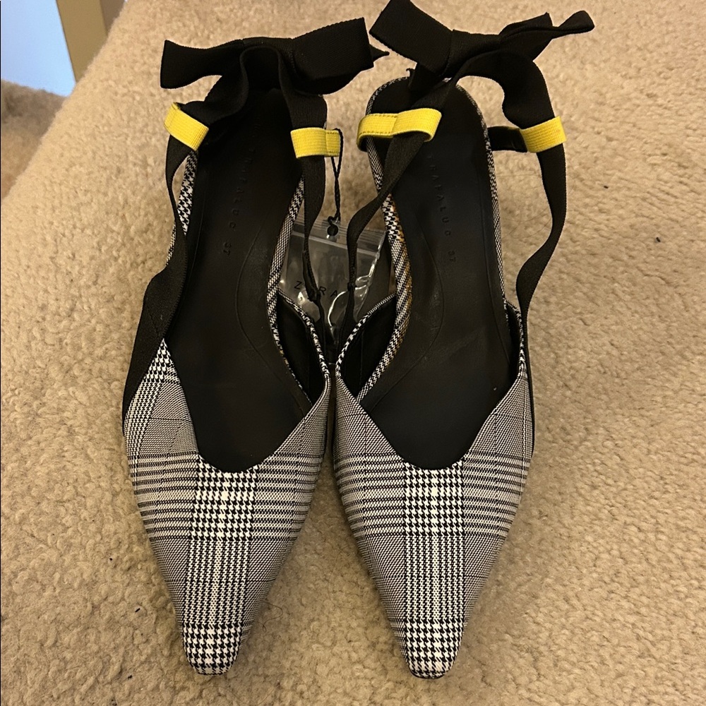 Zara Plaid Heels with Black and Yellow Accents
